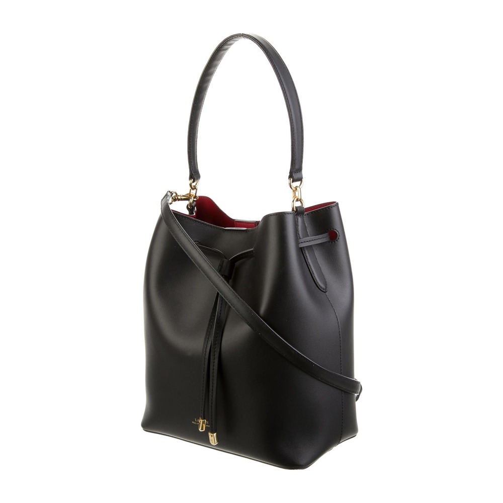 Lauren Ralph Lauren Black Leather Debby Drawstring Bucket Bag with Pouch